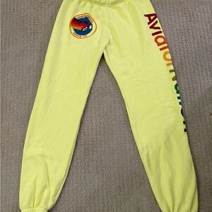 Aviator Nation Yellow Sweatpants with Rainbow Logo